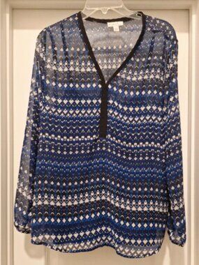 Kim Rogers Navy Patterned Blouse with attached Cami SZ Large